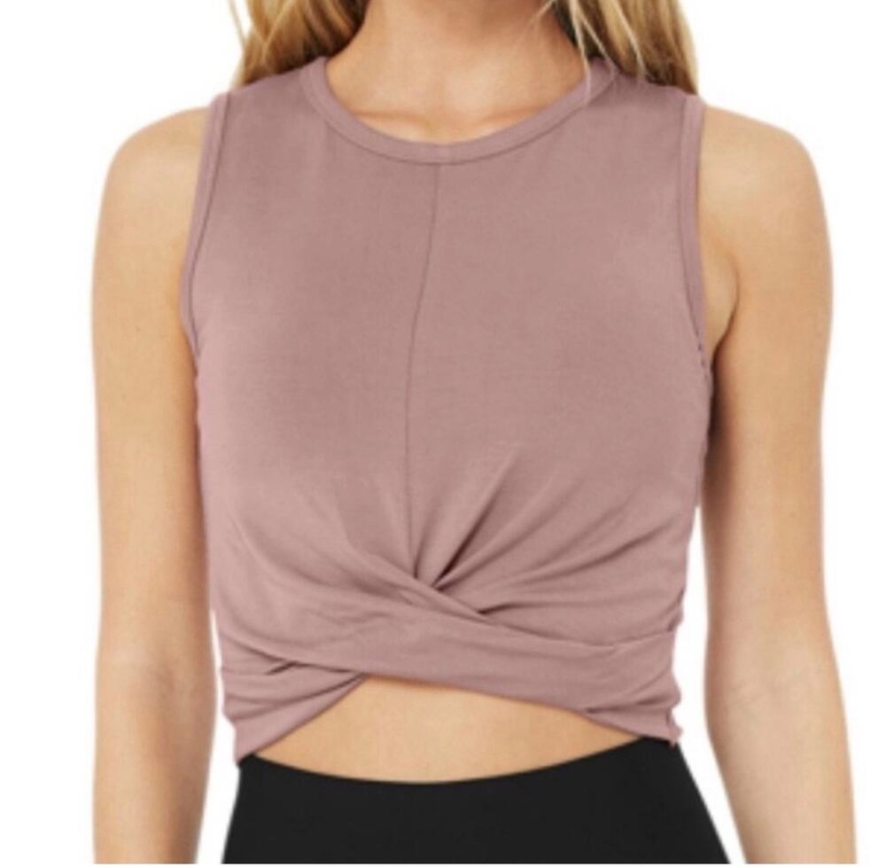 Alo Yoga Cover Tank in a mauve wood rose
